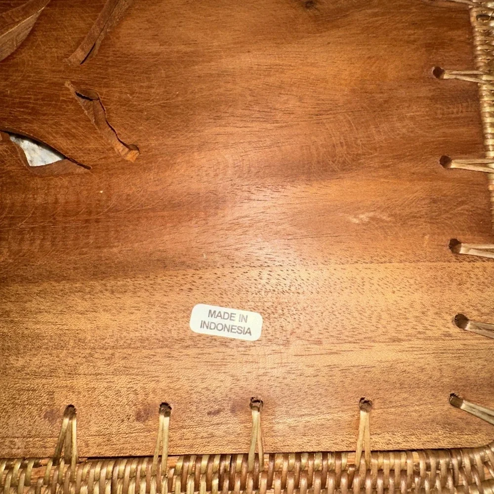 Vtg 60s Indonesian Placemats Hand Carved Birds Fish Wooden Wicker Set of 6‎